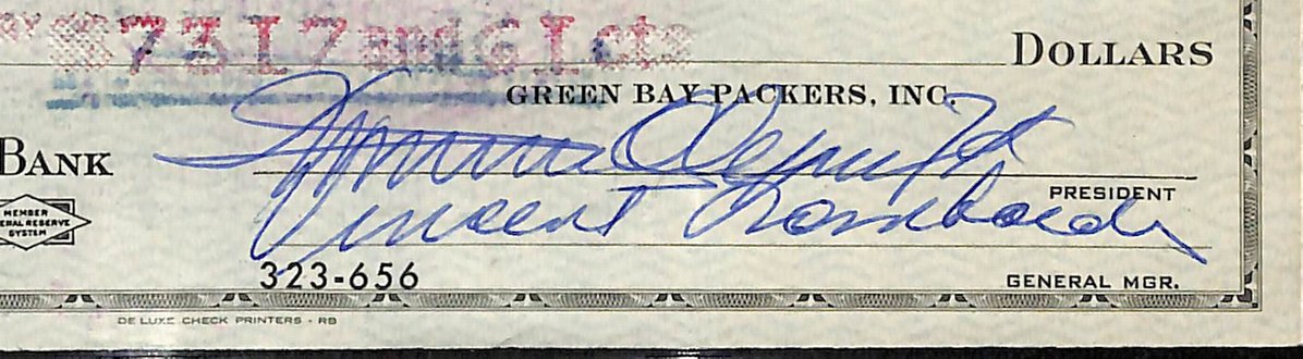 Dominic Olejniczak/Vince Lombardi Signed/Auto 1960 Bank Check PSA/DNA 206091
