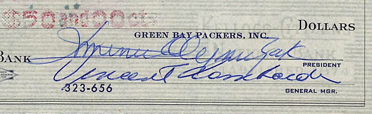 Dominic Olejniczak/Vince Lombardi/Jim Ringo Signed Bank Check PSA/DNA 206092