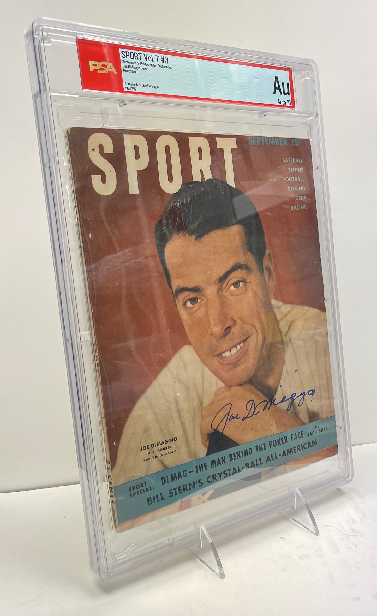 Joe DiMaggio HOF Signed 1949 SPORT Magazine NO LABEL AUTO 10 PSA/DNA 206080