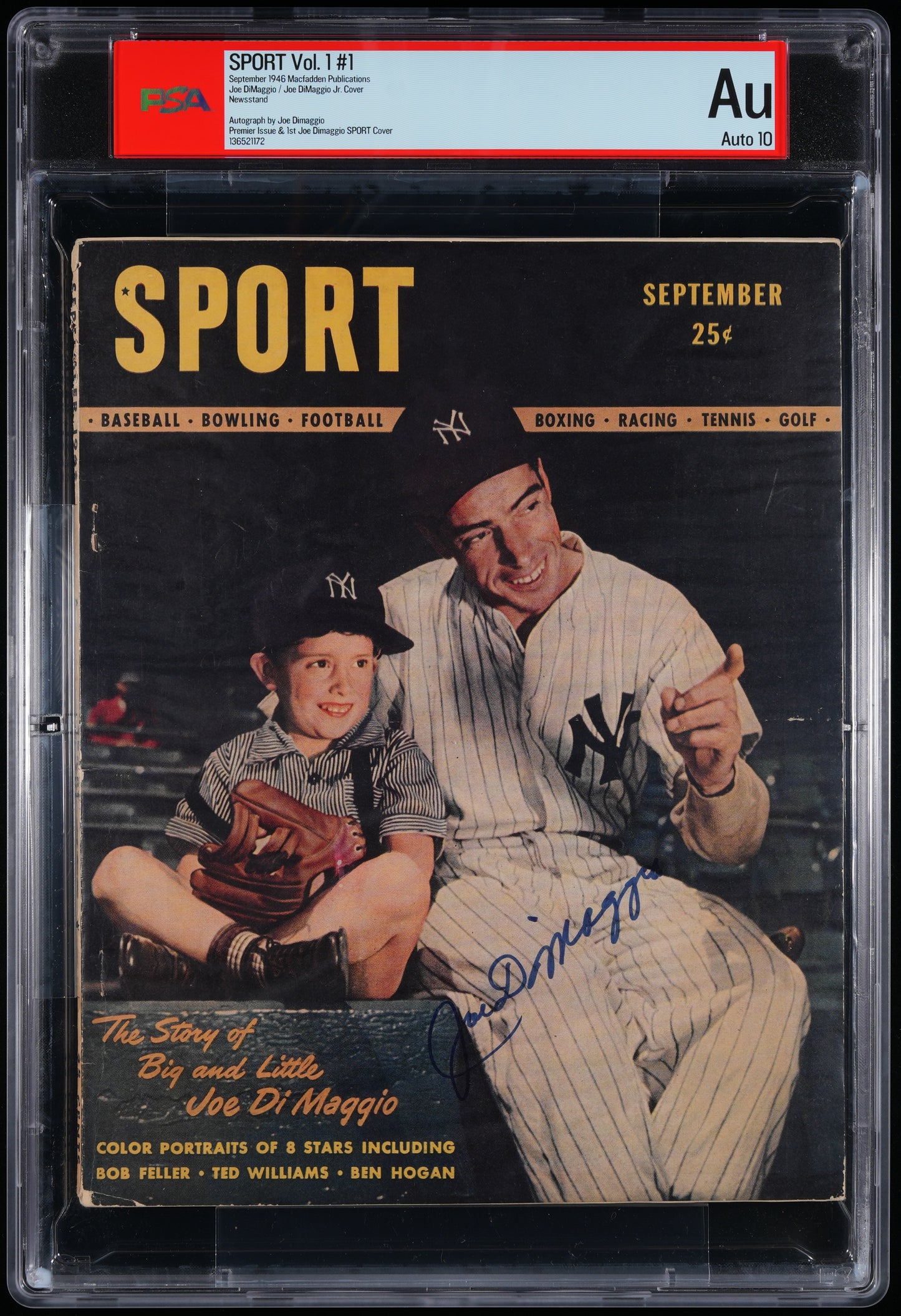 Joe DiMaggio HOF Signed 1946 SPORT Magazine NO LABEL AUTO 10 PSA/DNA 206081