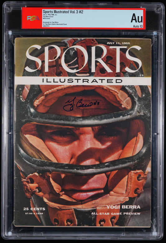 Yogi Berra HOF Signed 1955 Sports Illustrated Magazine NO LABEL AUTO 10 PSA/DNA