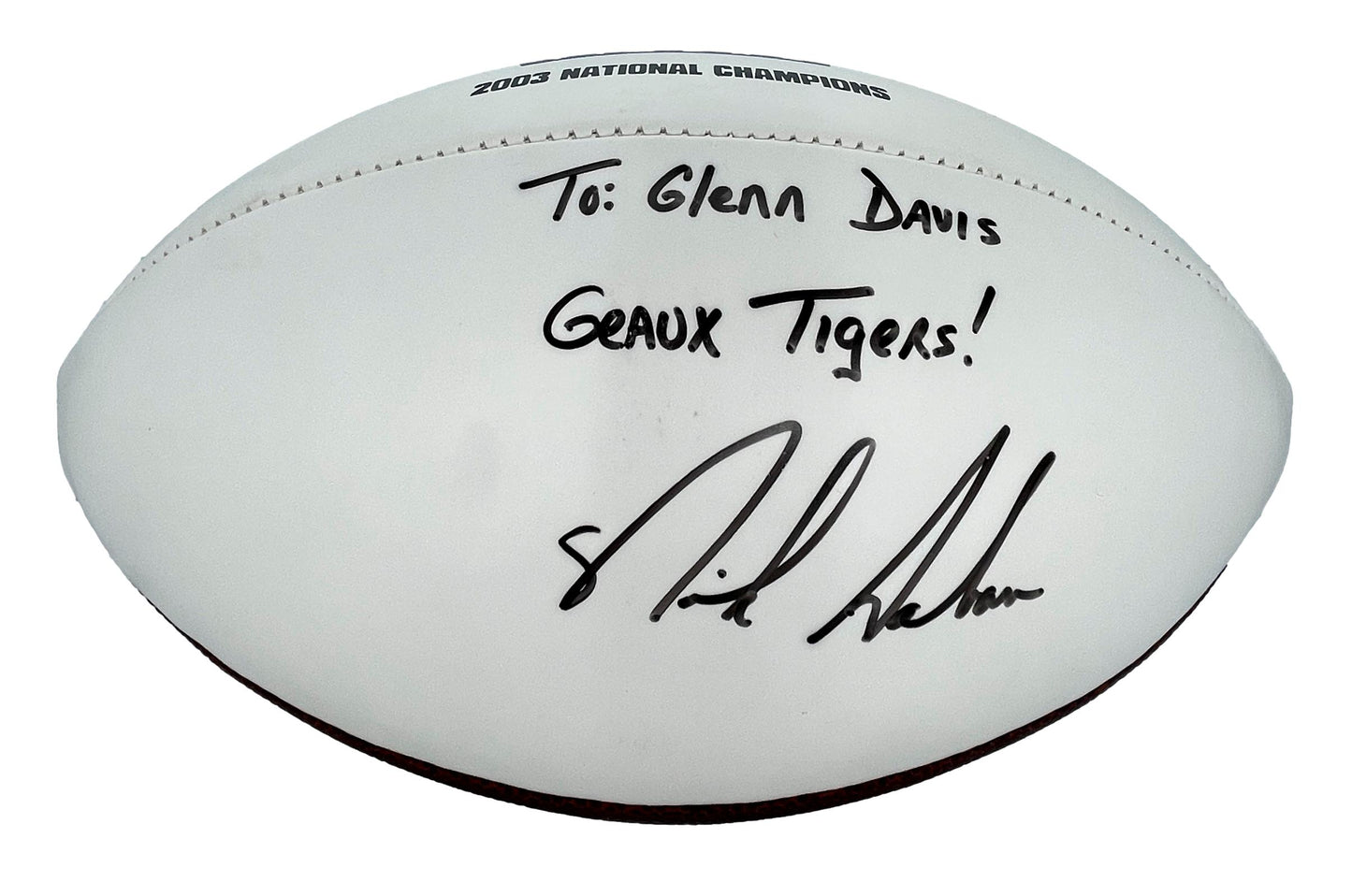 Nick Saban Signed/Inscr 2004 NCAA Champs LSU Logo Football PSA/DNA 205160