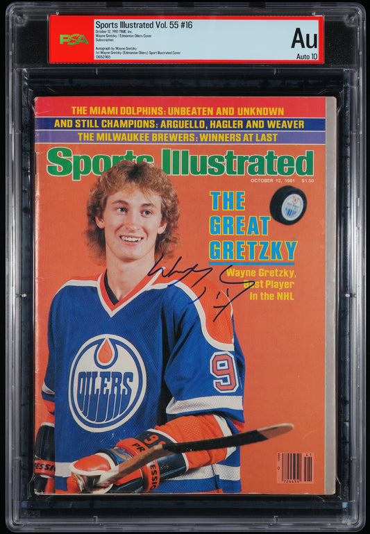 Wayne Gretzky HOF Signed 1981 Sports Illustrated Magazine NO LABEL AUTO 10 PSA