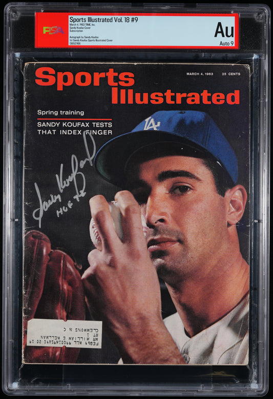 Sandy Koufax HOF Signed/Inscr 1963 Sports Illustrated Magazine AUTO 9 PSA/DNA
