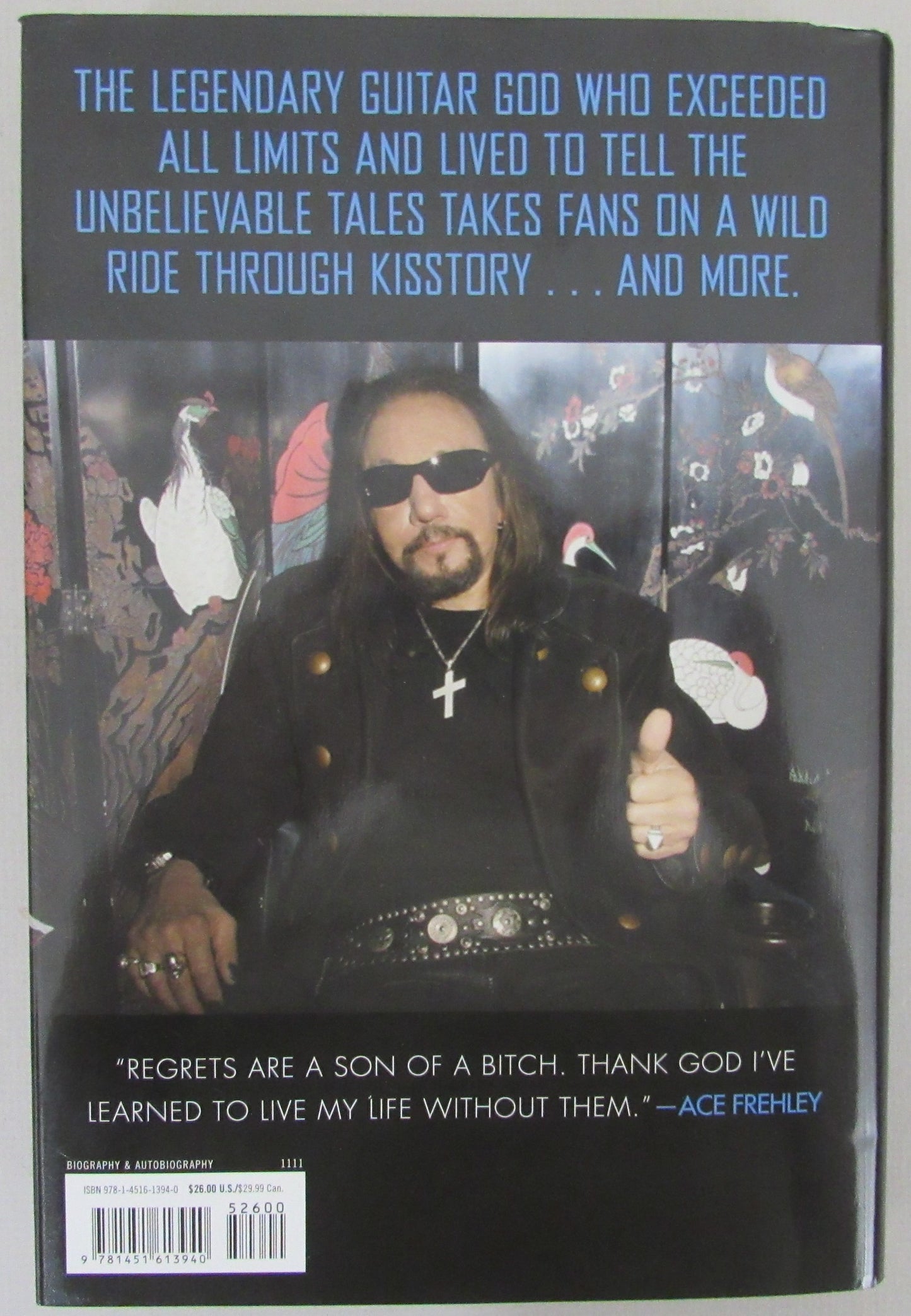 Ace Frehley "Kiss" Signed/Autographed Book "No Regrets" JSA   207753
