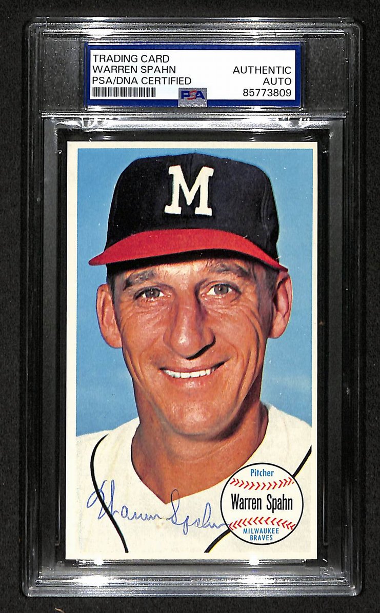 Warren Spahn HOF Signed/Auto 1964 TOPPS Giants Card #31 Braves PSA/DNA 205207