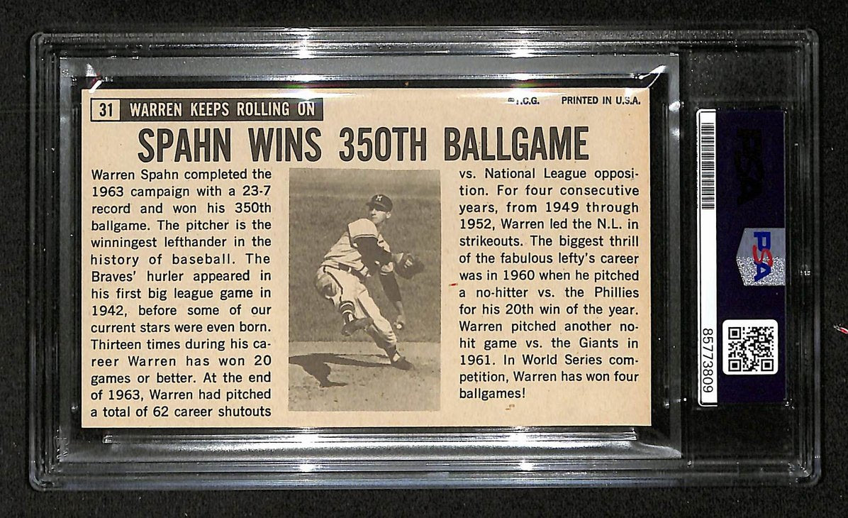 Warren Spahn HOF Signed/Auto 1964 TOPPS Giants Card #31 Braves PSA/DNA 205207