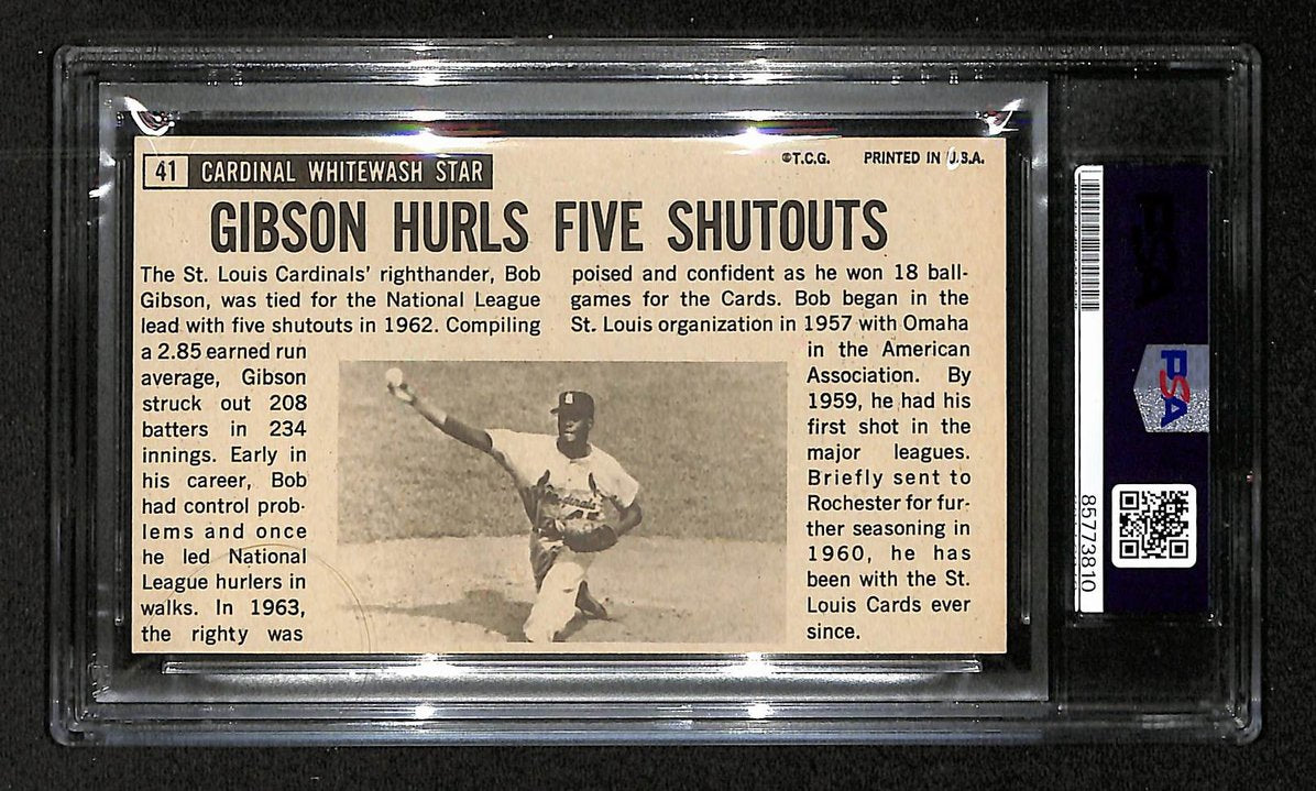 Bob Gibson HOF Signed/Auto 1964 TOPPS Giants Card #41 Cardinals PSA/DNA 205208