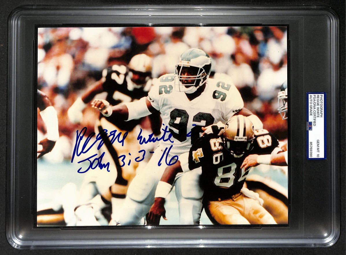 Reggie White HOF Signed/Inscribed 8x10 Photo Eagles PSA/DNA GEM MT 10  205210