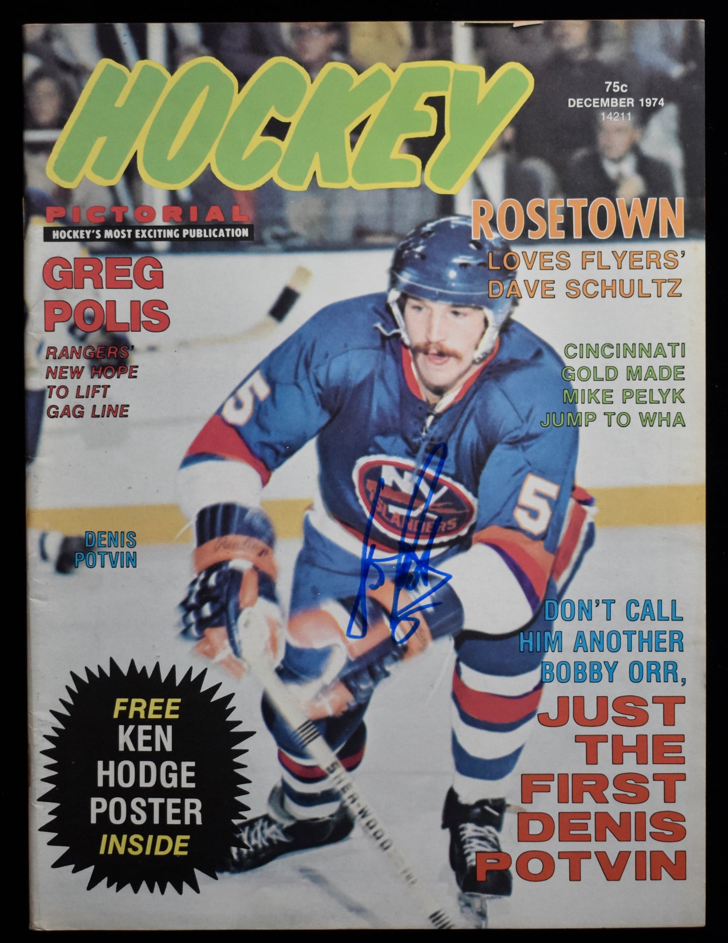 Denis Potvin HOF Signed/Auto 1974 HOCKEY Magazine NY Islanders JSA 205275