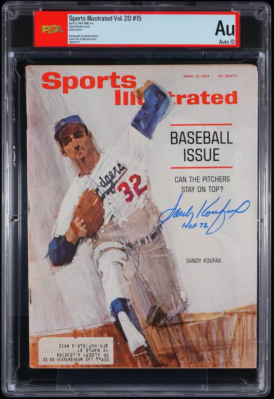 Sandy Koufax HOF Signed/Inscr 1964 Sports Illustrated Magazine AUTO 10 PSA/DNA