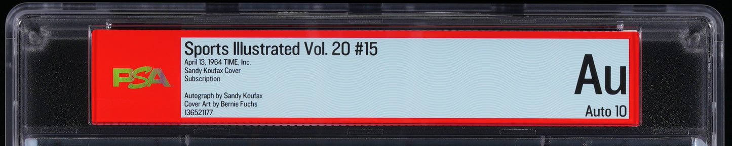 Sandy Koufax HOF Signed/Inscr 1964 Sports Illustrated Magazine AUTO 10 PSA/DNA