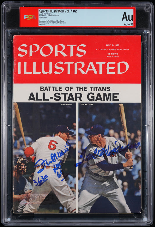 Stan Musial/Ted Williams Signed/Ins 1957 Sports Illustrated NO LABEL AUTO 10 PSA