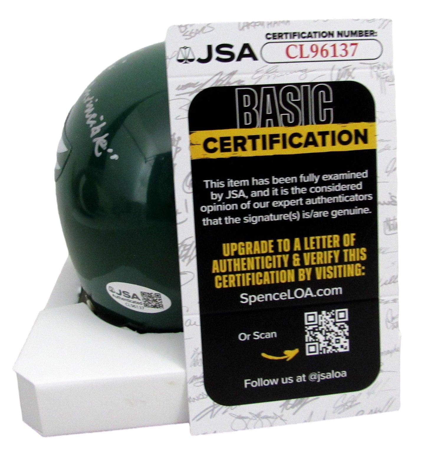 Michael Rispoli Signed/Inscr Eagles Mini Football Helmet "Invincible" JSA 207761