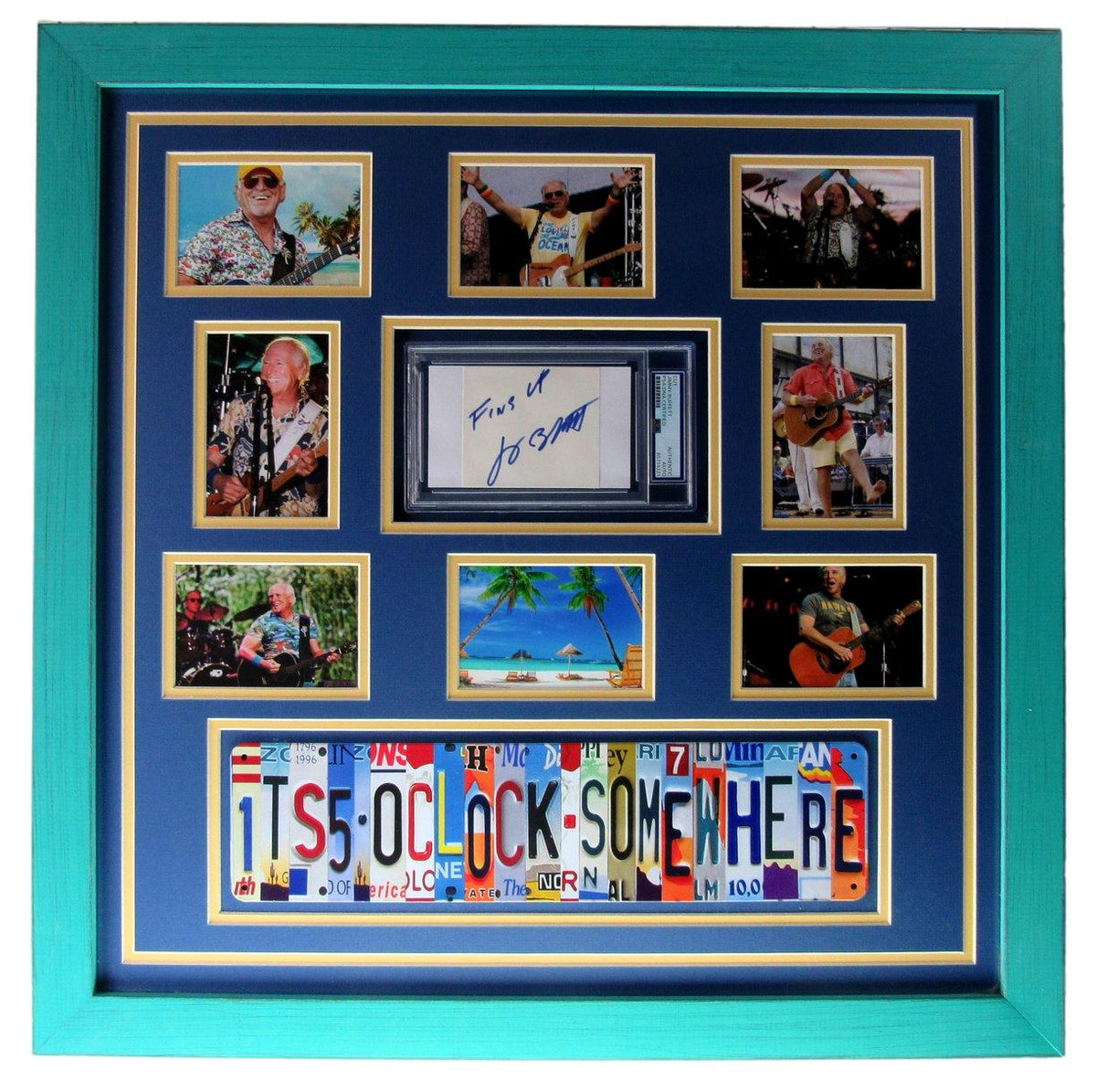 Jimmy Buffett Signed Card Slabbed w/ Framed Photo Collage PSA/DNA 204939