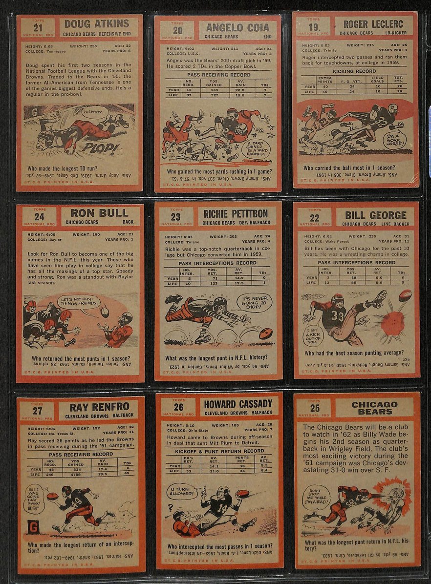 1962 Topps Football Card Complete Set (1-176) Brown Unitas Ditka Taylor 207532