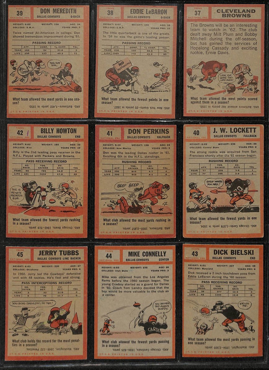 1962 Topps Football Card Complete Set (1-176) Brown Unitas Ditka Taylor 207532
