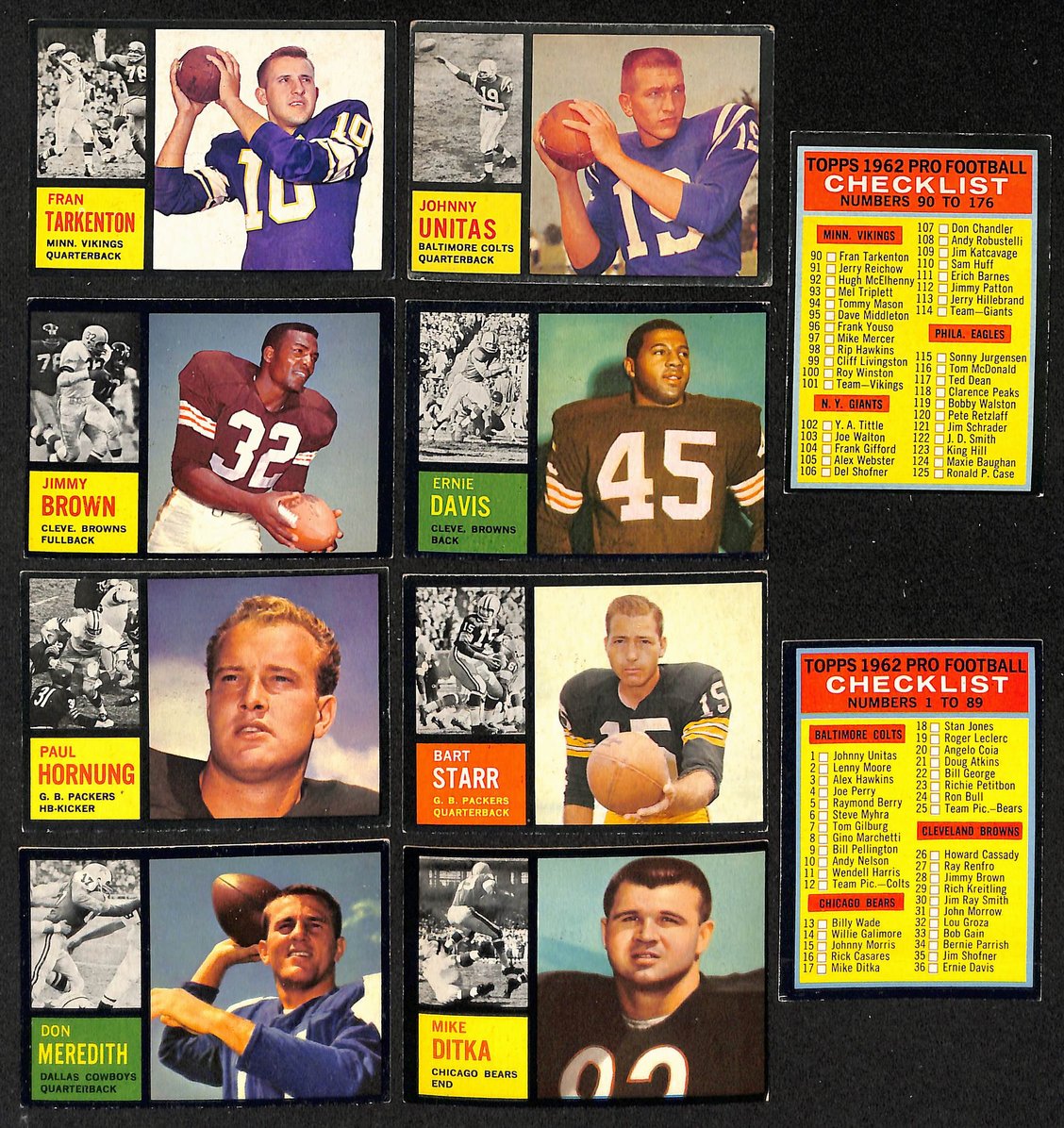 1962 Topps Football Card Complete Set (1-176) Brown Taylor Ditka Unitas 207529