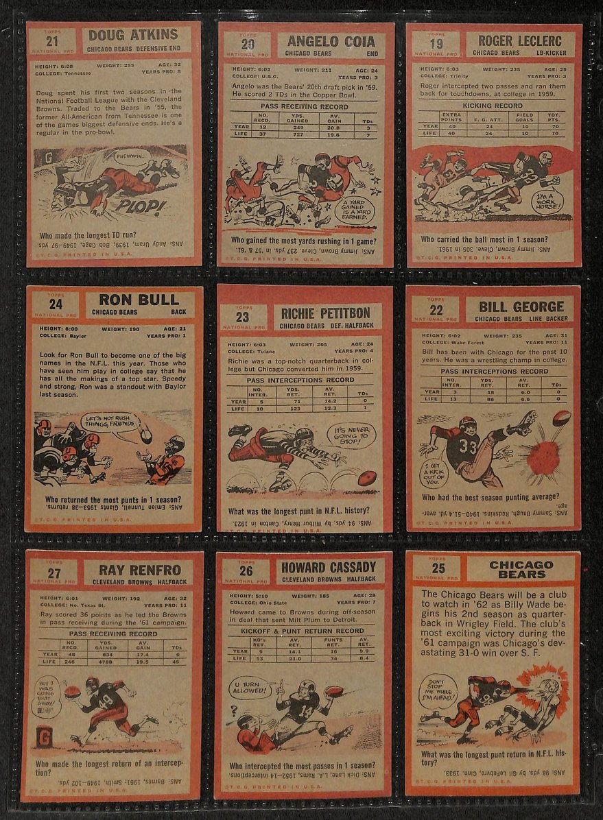 1962 Topps Football Card Complete Set (1-176) Brown Taylor Ditka Unitas 207529