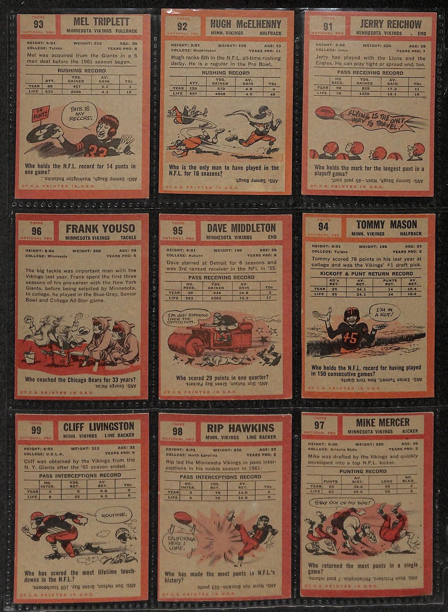 1962 Topps Football Card Complete Set (1-176) Brown Taylor Ditka Unitas 207529