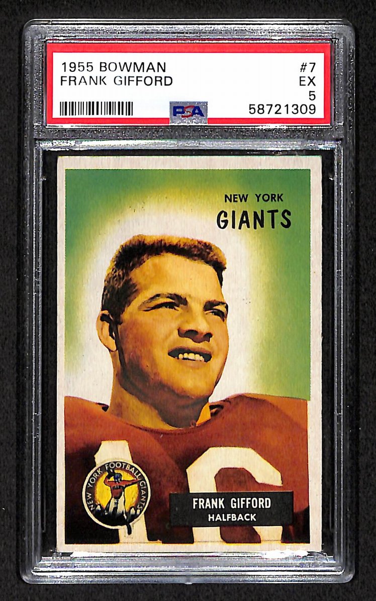 Frank Gifford 1955 Bowman Card # 7 Baltimore Colts PSA 5 BA207574