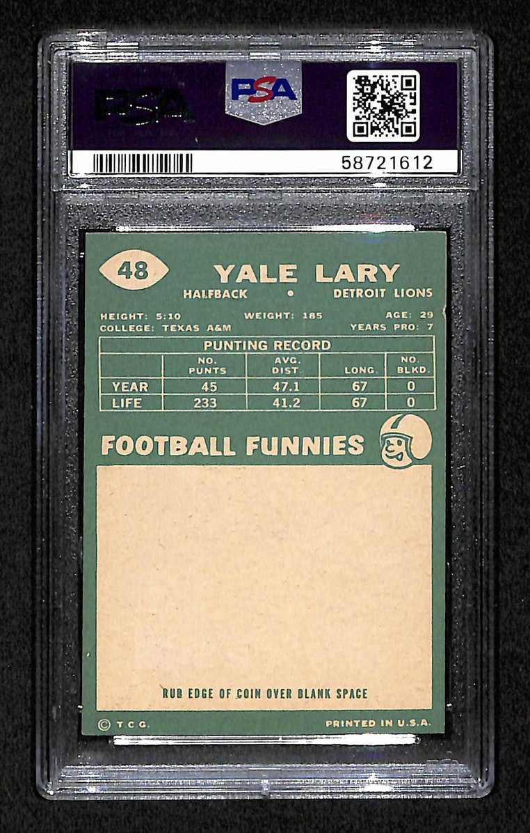 Yale Lary 1960 Topps Card # 48 Detroit Lions PSA 6 BA207585
