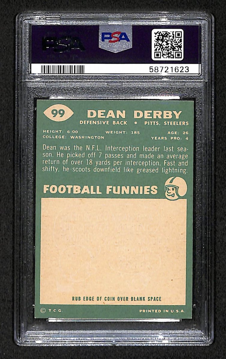 Dean Derby 1960 Topps Card # 99 Pittsburgh Steelers PSA 6 BA207588