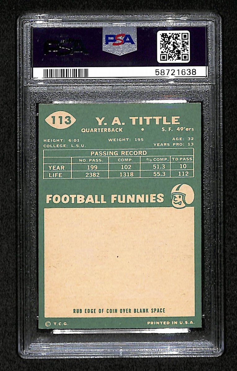 Y.A. Tittle 1960 Topps Card # 113 San Francisco 49ers PSA 4 BA207591