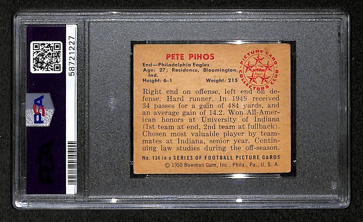 Pete Pihos 1950 Bowman Card # 134 Philadelphia Eagles PSA 2 BA207593