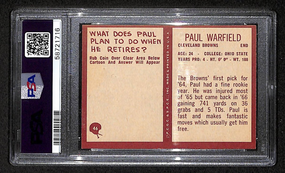 Paul Warfield 1967 Philadelphia Card # 46 Cleveland Browns PSA 6 BA207600