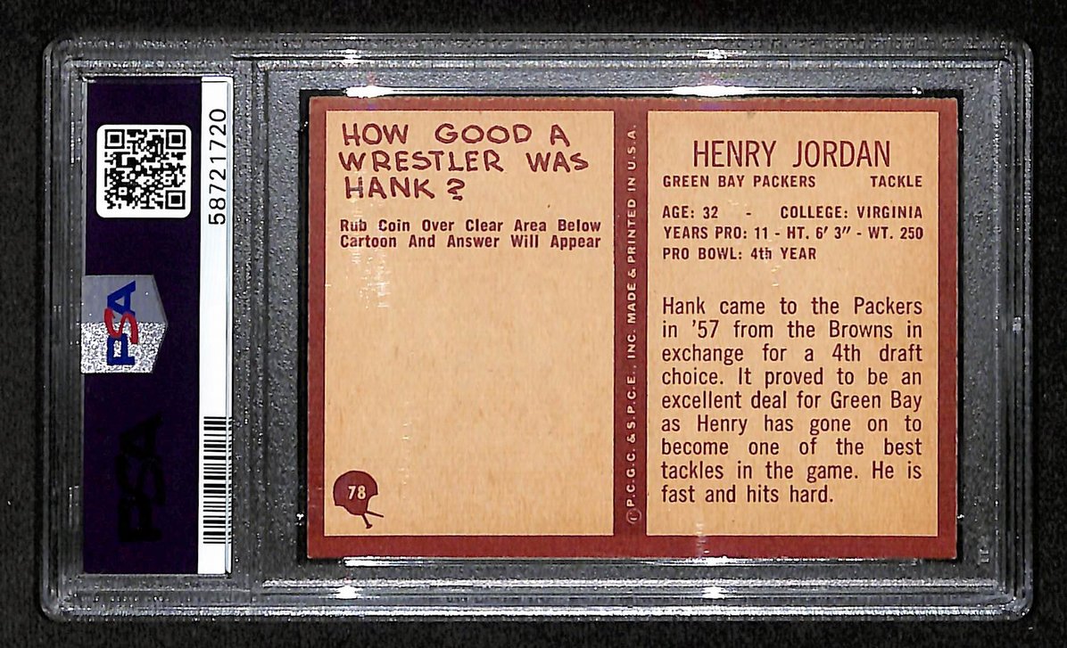 Henry Jordan 1967 Philadelphia Card # 78 Green Bay Packers PSA 5 BA207601