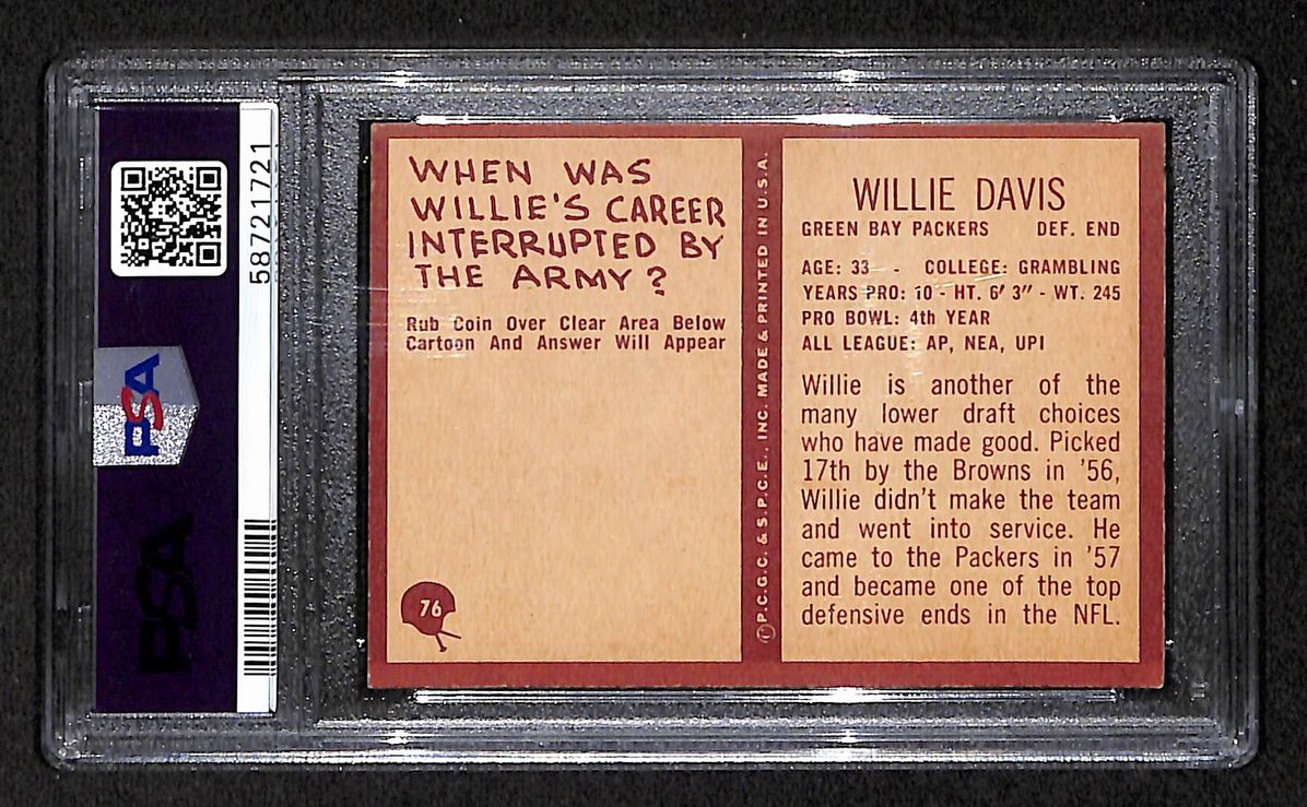 Willie Davis 1967 Philadelphia Card # 76 Green Bay Packers PSA 5 BA207602
