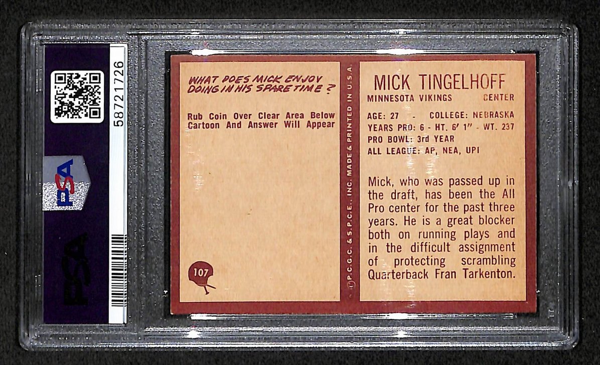 Mick Tingelhoff 1967 Philadelphia Card # 107 Minnesota Vikings PSA 6 BA207604