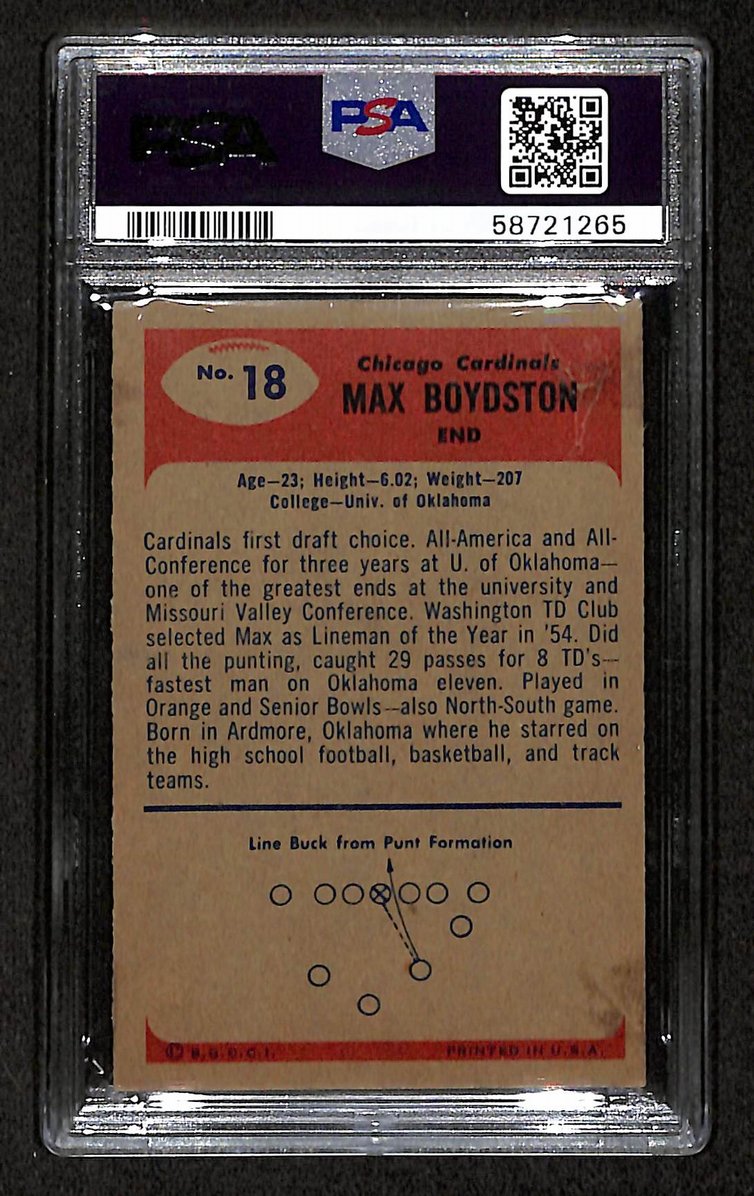 Max Boydston 1955 Bowman Card # 18 Chicago Cardinals PSA 6 BA207605