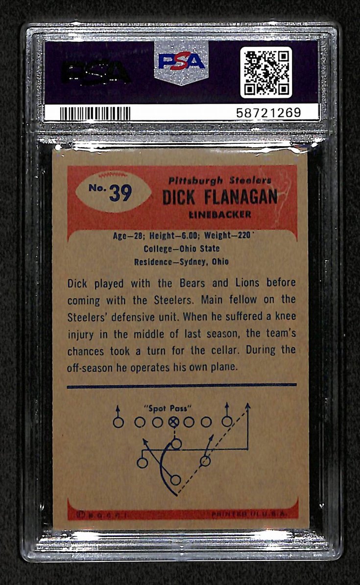 Dick Flanagan 1955 Bowman Card # 39 Pittsburgh Steelers PSA 6 BA207606