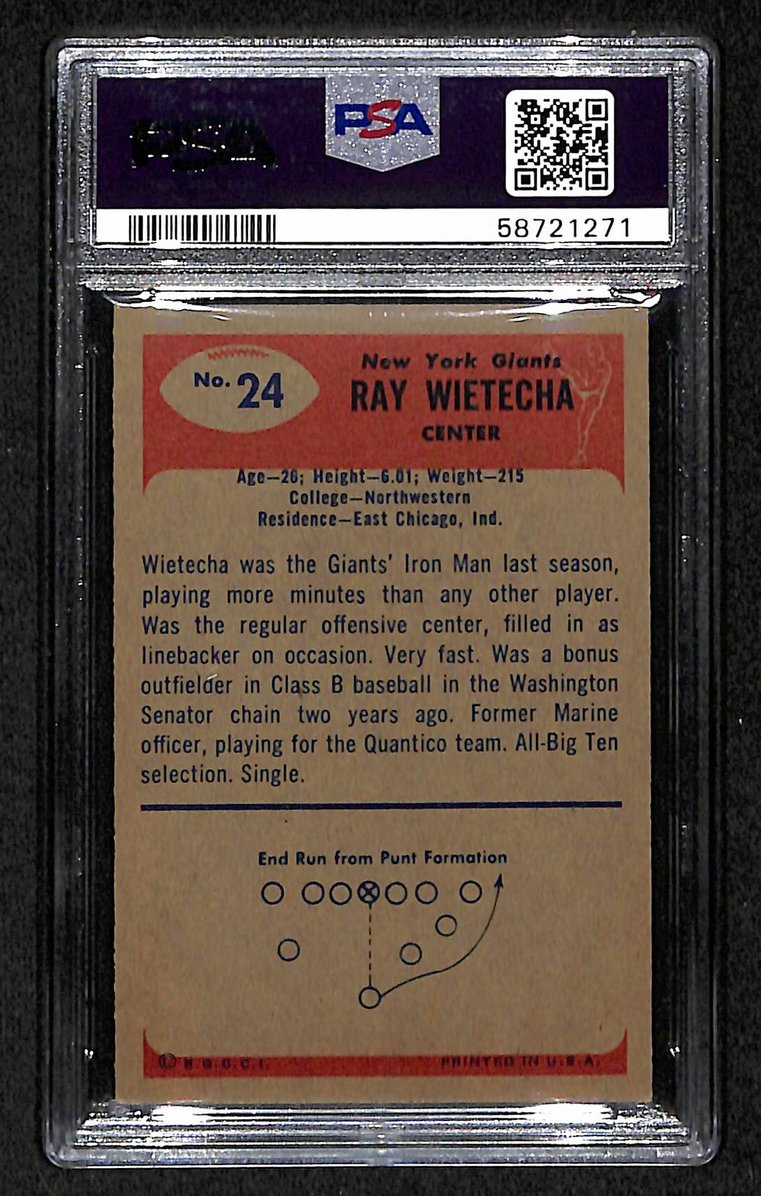 Ray Wietecha 1955 Bowman Card # 24 New York Giants PSA 6 BA207607