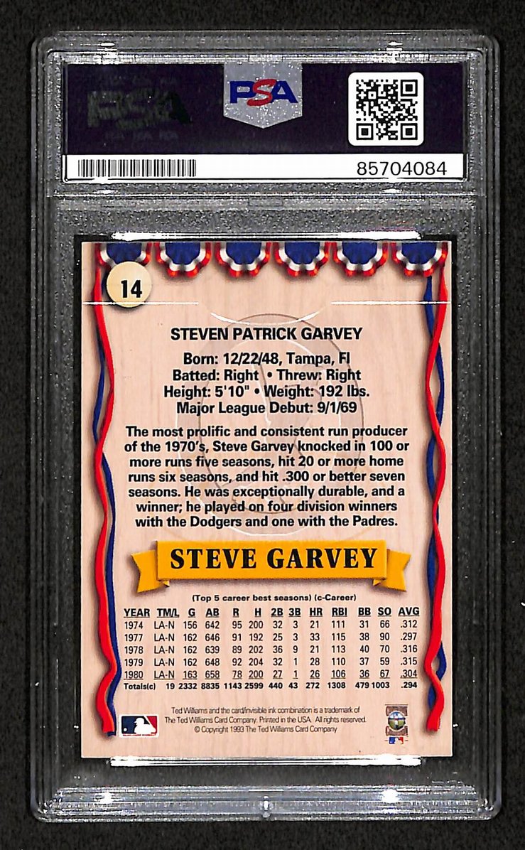 Steve Garvey 1993 Ted Williams Autographed/Signed Card # 14  PSA/DNA  BA207511