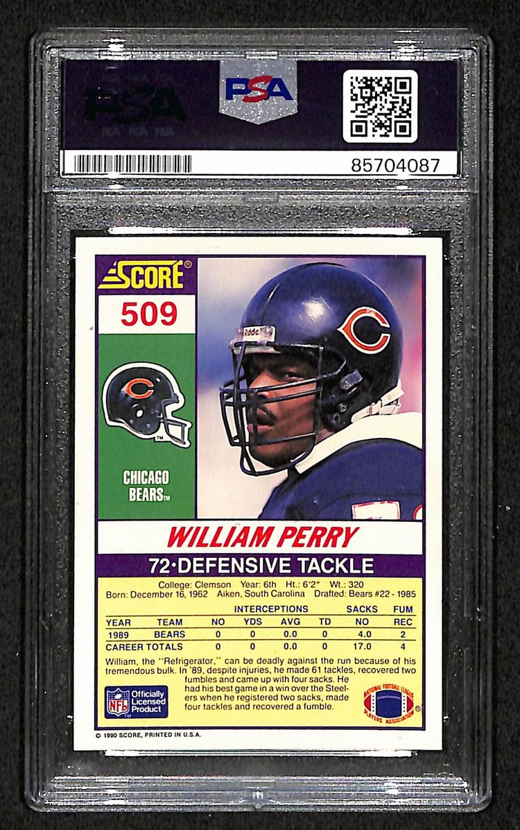 William Perry 1990 Score Autographed/Signed Card # 509 Bears PSA/DNA  BA207514