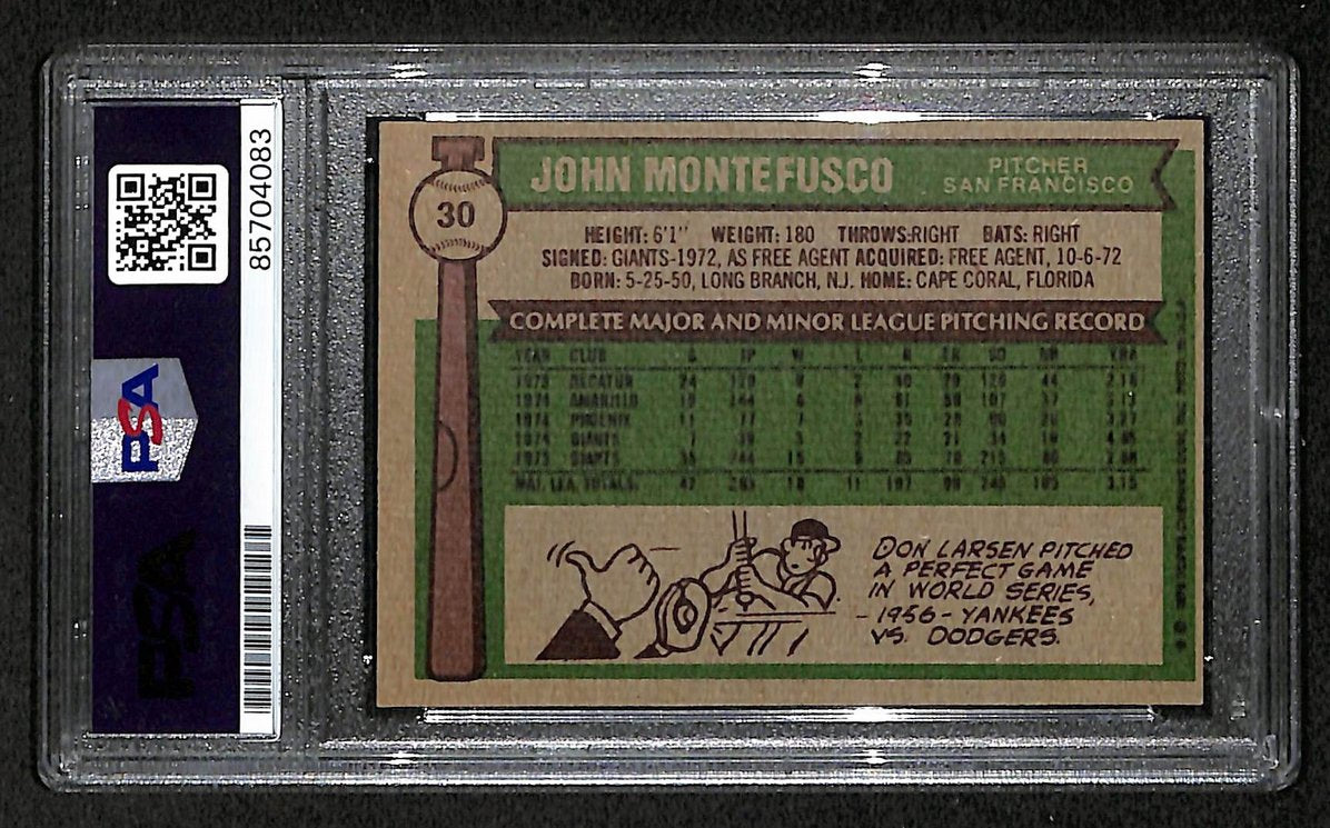John Montefusco 1976 Topps Autographed/Signed Card # 30 Giants PSA/DNA  BA207515