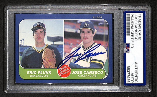 Jose Canseco 1986 Fleer Autographed/Signed RC Card # 649 A's PSA/DNA  BA207516