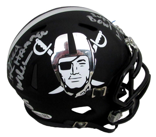 Fred The Hammer Williamson Signed/Inscr Mini Football Helmet Raiders JSA 208022