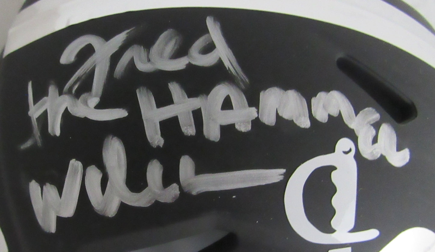 Fred The Hammer Williamson Signed/Inscr Mini Football Helmet Raiders JSA 208022