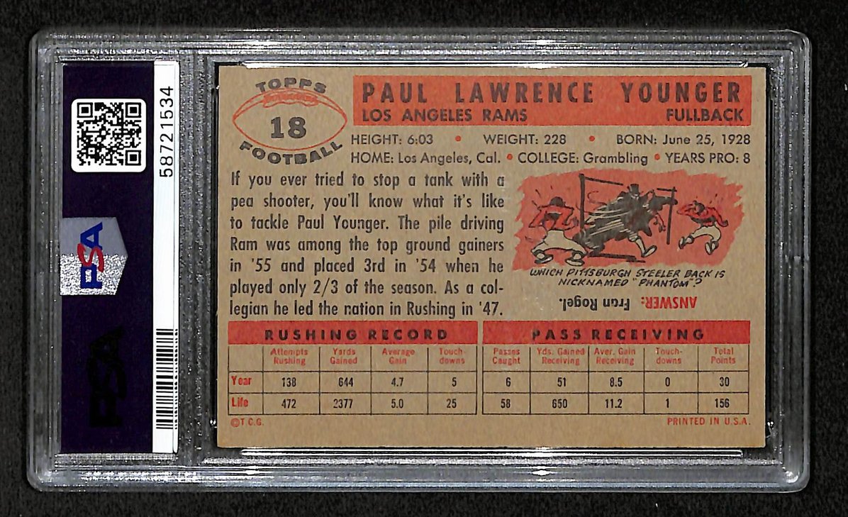 Tank Younger 1956 Topps Card # 18 Los Angeles Rams PSA 6 BA205017