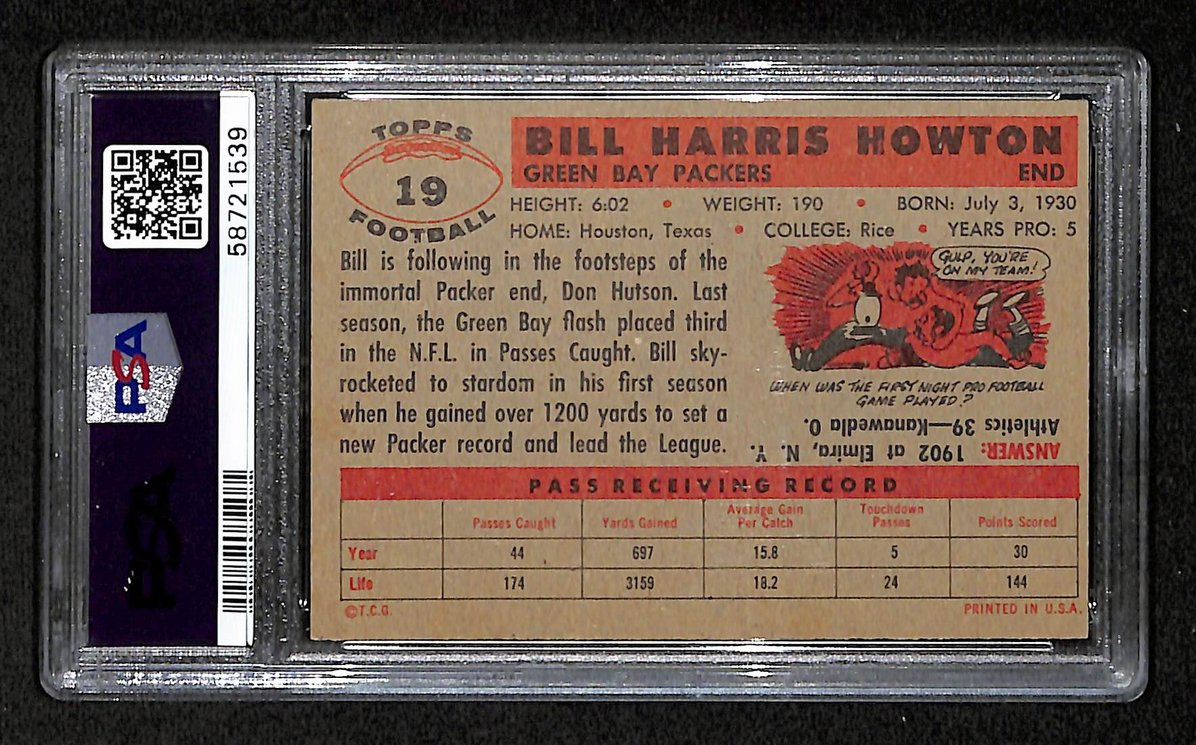 Bill Howton 1956 Topps Card # 19 Green Bay Packers PSA 6 BA205018