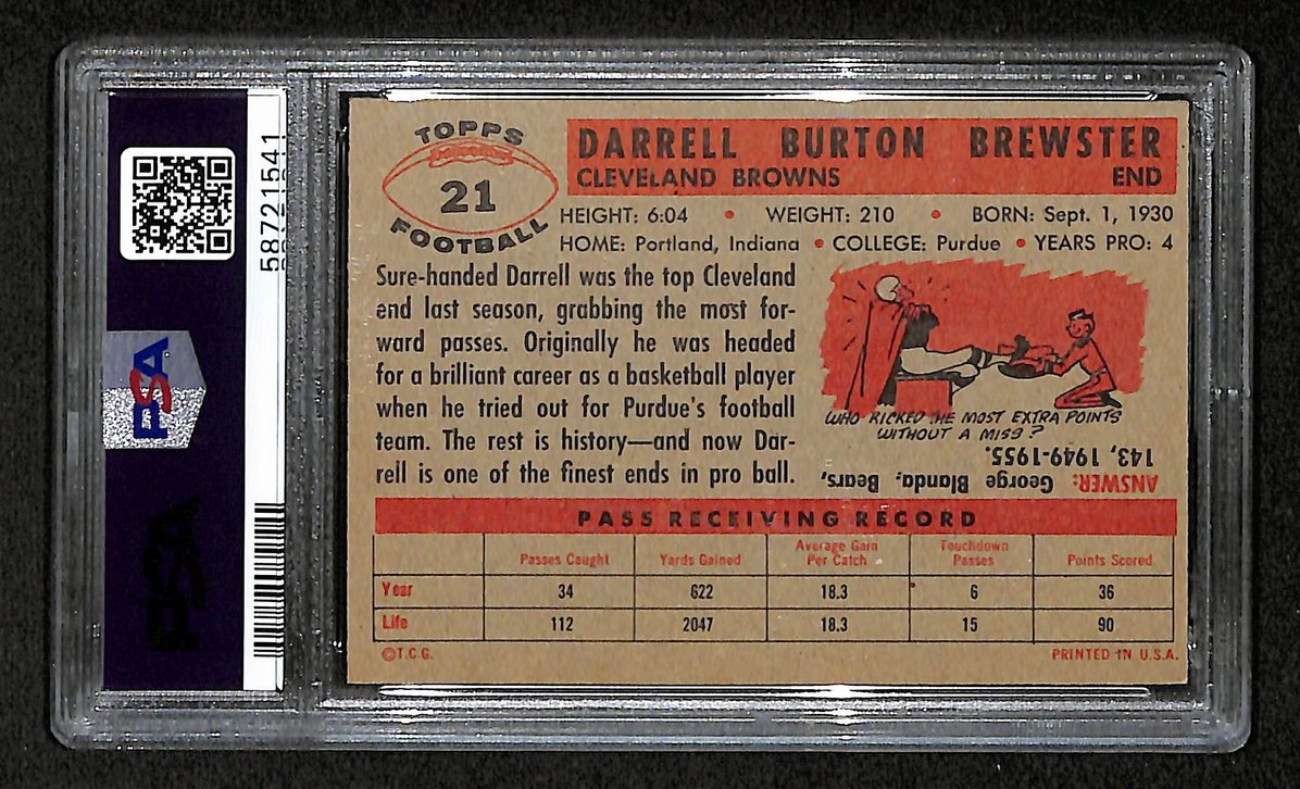 Darrell Brewster 1956 Topps Card # 21 Cleveland Browns PSA 6 BA205019