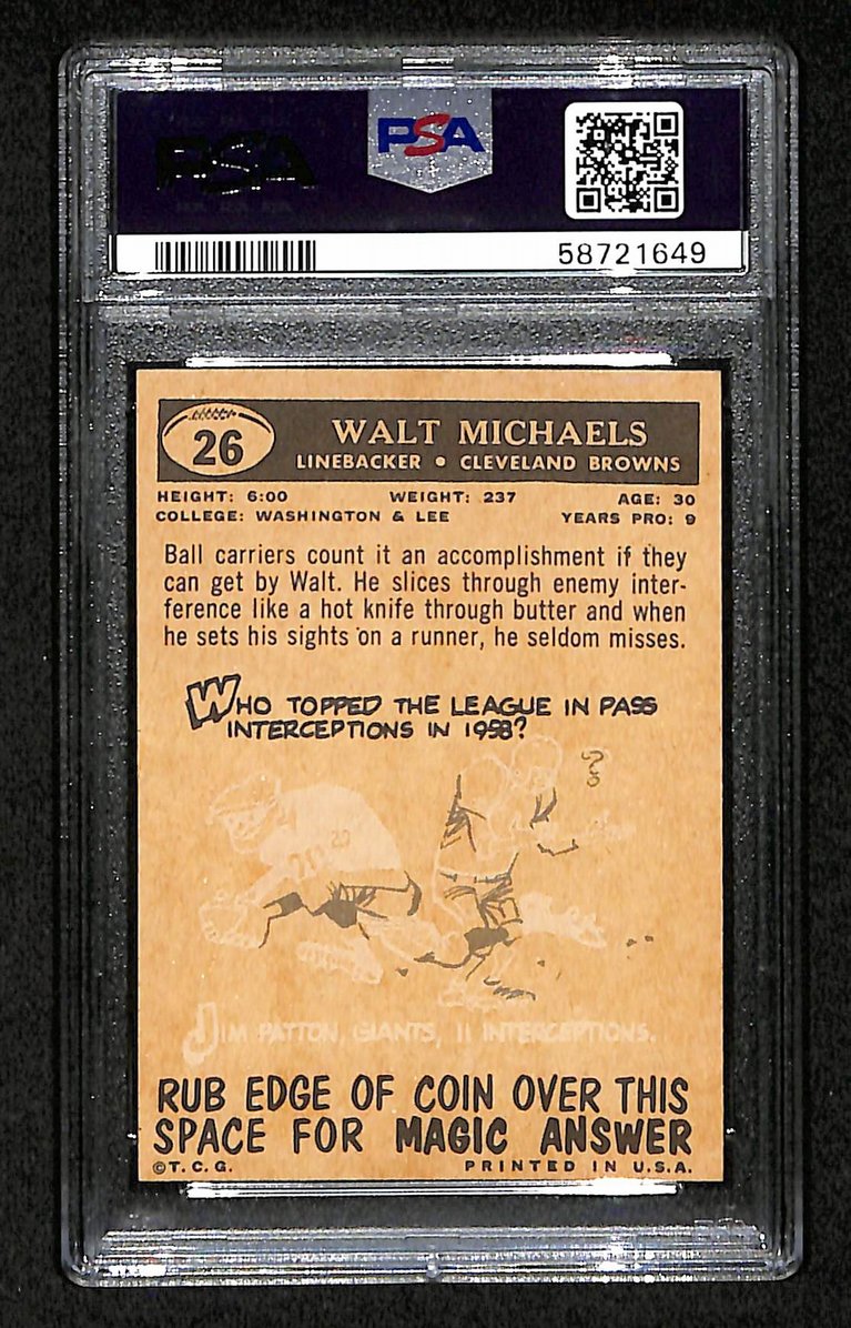 Walt Michaels 1959 Topps Card # 26 Cleveland Browns PSA 6 BA205022