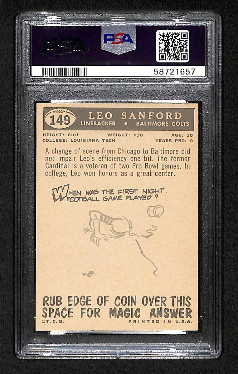 Leo Sanford 1959 Topps Card # 149 Baltimore Colts PSA 7 BA205025