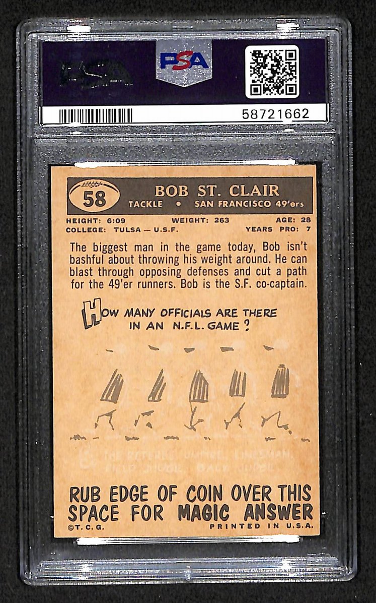 Bob St. Clair 1959 Topps Card # 58 San Francisco 49ers PSA 6 BA205027