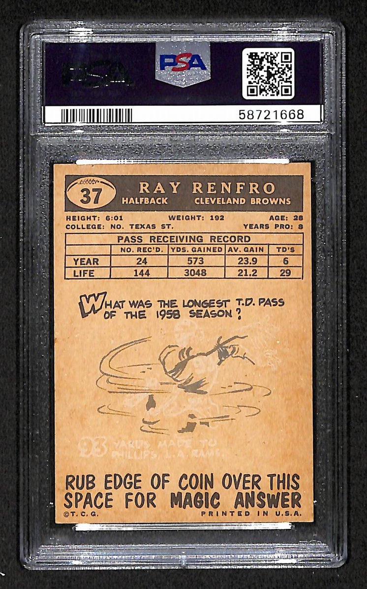 Ray Renfro 1959 Topps Card # 37 Cleveland Browns PSA 7 BA205030