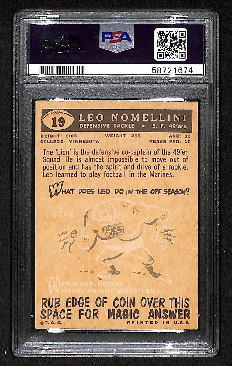 Leo Nomellini 1959 Topps Card # 19 San Francisco 49ers PSA 6 BA205032